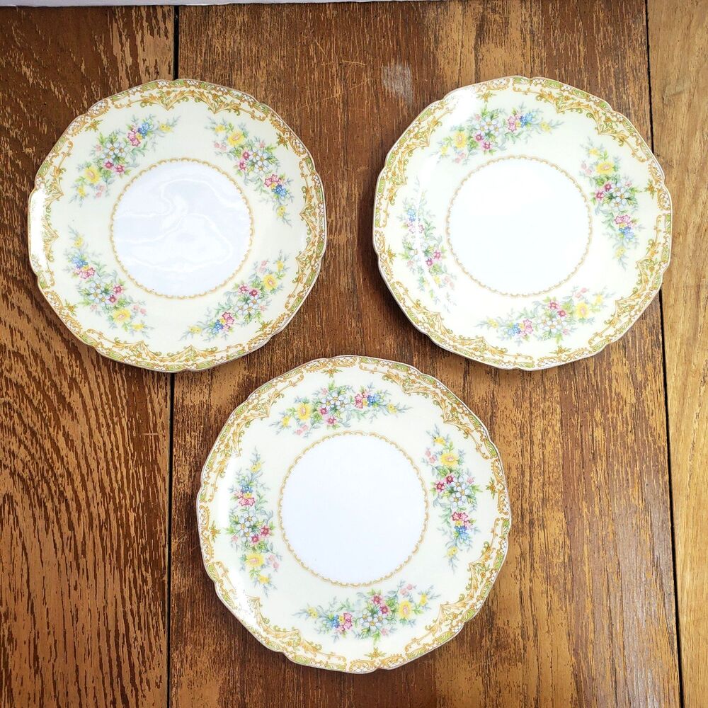 Vintage Noritake Veona Salad Plates 7.25" Set of 3 Japan Floral Gold Trim